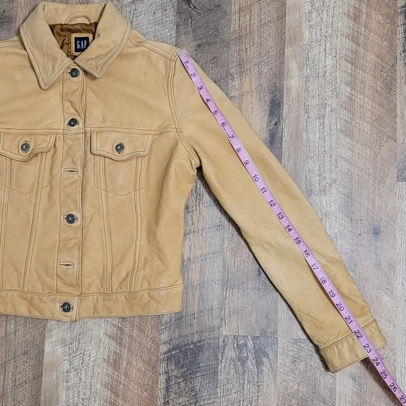 Spring 2026 Trend Vinatge GAP Tan Leather Jacket - Picture 2 of 16